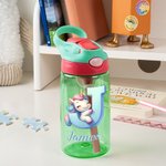 Botella de agua con pajita y nombre Personalizada Fantasy Unicorn Initial 16 oz Kid Back to School Gift for Kids