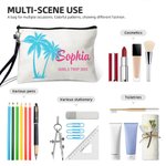 Personalized Palm Linen Makeup Bag with Name Text and Wrist Strap Birthday Travel Beach Party Gift for Women Bridesmaids