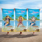 Personalized Cartoon Character Pool Vacation Soft Quick Dry Beach Towel with Name Summer Holiday Party Birthday Gift for Women