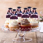 Personalised Faux Glitter Face Photo Graduation Congrats Cupcake Toppers with Name Biscuit Cake Decor Graduation Party Gift for Graduates