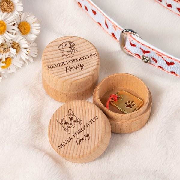 Caja de madera para recuerdos de mascotas con nombre y texto grabados Regalo conmemorativo por la pérdida de una mascota
