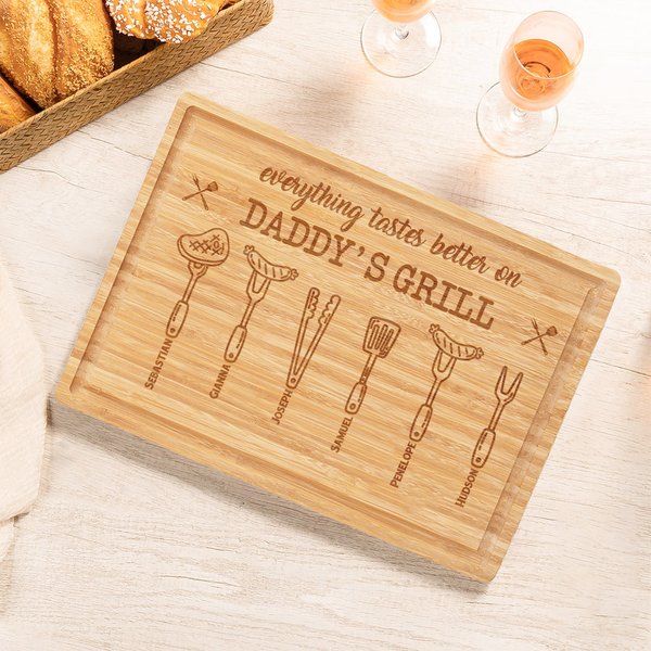Personalized Everything Tastes Better Bamboo Cutting Board with Juice Groove Engraved Title and Name Housewarming Father's Day Gift for Dad Grandpa