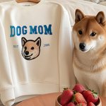Personalized Embroidered Dog Mom Pet Portrait Photo T-shirt Sweatshirt Hoodie with Year Mother’s Day Birthday Gift for Mom Pet Lover Owners
