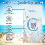 Personalized Underwater World Animal Quick Dry Oversized Beach Towel with Name and Initial Summer Vacation Essential Birthday Gift for Kids