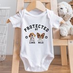 Personalized 100% Cotton Protected By 1-4 3D Cartoon Dogs Baby Bodysuit with Name Daily Wear Baby Shower Birthday Gift for Newborns