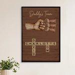 Personalized Fist Bump Crossword Puzzle Poster Frameless Framed Painting with 2-8 Kids Home Decor Birthday Father's Day Gift for Dad Grandfather
