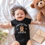 Personalized 100% Cotton Protected By 1-4 3D Cartoon Dogs Baby Bodysuit with Name Daily Wear Baby Shower Birthday Gift for Newborns