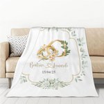 Coperta morbida personalizzata con nome data e fiori e foglie di nascita regalo ideale per anniversari di matrimonio per coppie