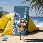 Personalisiertes Wohnmobil Cartoon Camping Charakter Strandtuch mit Namen Schnelltrocknend Sommer Reise Urlaub Geschenk für Camper Outdoor-Enthusiast
