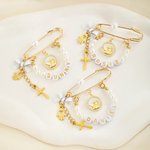 Personalized Cross Guardian Angel Pearl Safety Pin with Bead Name Baby Shower Birthday Gift for Newborn New Mother