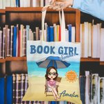 Personalized Book Girl Summer Cartoon Character Canvas Bag with Name Anniversary Birthday Gift for Friends Family