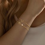 Personalized Minimalism Double Interlocking Initials Bracelet with Birthstone Dainty Jewelry Birthday Anniversary Gift for Women
