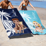 Serviette de Plage Personnalisée avec Motif Palmier Personnage de Dessin Animé et Nom Cadeau Estival pour Famille Amoureux de la Natation