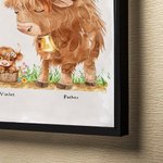 Personlig Highland Cow Family Poster Ramlös inramad målning med 2-17 namn Heminredning Födelsedag Mors dag Fars dag Present till mamma pappa