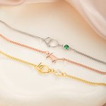 Personalized Minimalism Double Interlocking Initials Bracelet with Birthstone Dainty Jewelry Birthday Anniversary Gift for Women