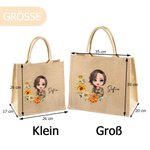 Personalisierte Geburtsblume Cartoon-Charakter Jute Tasche Wiederverwendbare Tote Bag mit Namen Geburtstag Geschenk für Damen Mama
