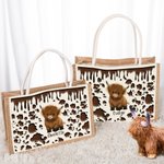 Personalized Highland Cow Large Capacity Jute Tote Bag with Name Travel Accessories Birthday Holiday Gift for Highland Cow Lovers