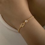Personalized Minimalism Double Interlocking Initials Bracelet with Birthstone Dainty Jewelry Birthday Anniversary Gift for Women
