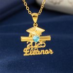 Collier avec pendentif en forme de coeur et de pierre de naissance avec nom de la classe 2025 Cadeau de fin d'études pour diplômé(e)