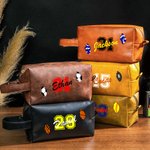 Personalized Cracked Ball Waterproof PU Leather Toiletry Bag with Name Number and Portable Handle Travel Essentials Birthday Gift for Sports Lovers