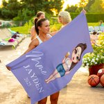 Serviette de Plage Surdimensionnée Personnalisée avec Nom et Dessin Animé Cadeau de Mariage pour Mariée et Marié