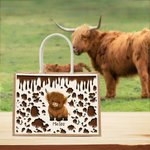 Personalized Highland Cow Large Capacity Jute Tote Bag with Name Travel Accessories Birthday Holiday Gift for Highland Cow Lovers