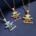 Collier avec pendentif en forme de coeur et de pierre de naissance avec nom de la classe 2025 Cadeau de fin d'études pour diplômé(e)