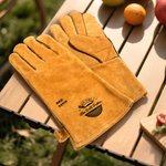 Personalized The Grill Father BBQ Insulated Cowhide Leather Pair of Gloves with Name Cooking Accessories Father's Day Birthday Gift for Men Dad
