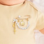 Personalized Cross Guardian Angel Pearl Safety Pin with Bead Name Baby Shower Birthday Gift for Newborn New Mother