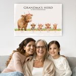Personlig Highland Cow Family Poster Ramlös inramad målning med 2-17 namn Heminredning Födelsedag Mors dag Fars dag Present till mamma pappa