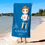 Serviette de Plage Surdimensionnée Personnalisée avec Nom et Dessin Animé Cadeau de Mariage pour Mariée et Marié