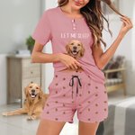 Personalized Funny Dog Cat Pet Face Photo Soft Short Sleeve Woman Pajama Set with Text Birthday Gift for Pet Lovers Owners