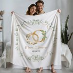 Coperta morbida personalizzata con nome data e fiori e foglie di nascita regalo ideale per anniversari di matrimonio per coppie