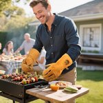 Personalized The Grill Father BBQ Insulated Cowhide Leather Pair of Gloves with Name Cooking Accessories Father's Day Birthday Gift for Men Dad