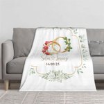 Coperta morbida personalizzata con nome data e fiori e foglie di nascita regalo ideale per anniversari di matrimonio per coppie