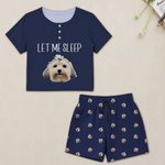 Personalized Funny Dog Cat Pet Face Photo Soft Short Sleeve Woman Pajama Set with Text Birthday Gift for Pet Lovers Owners