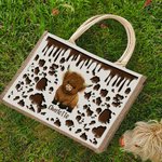 Personalized Highland Cow Large Capacity Jute Tote Bag with Name Travel Accessories Birthday Holiday Gift for Highland Cow Lovers