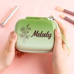 Personalisiertes Tragbares Geburtsblume PU-Leder Aufbewahrung Etui mit Namen und Schlaufe Reisezubehör Hochzeit Geburtstag Geschenk für Damen Mädchen