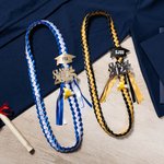 Personalized Two-colored Ribbon Braided Lei with Glitter Grad Cap Tag and Name Class of 2025 Graduation Gift for Graduates