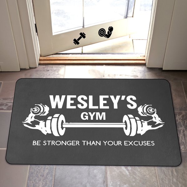 Personalised Visual Impact Dumbbell Gym Doormat with Name Gym Decor Anniversary Birthday Gift for Men Fitness Enthusiasts