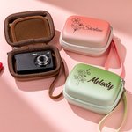 Personalisiertes Tragbares Geburtsblume PU-Leder Aufbewahrung Etui mit Namen und Schlaufe Reisezubehör Hochzeit Geburtstag Geschenk für Damen Mädchen