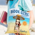 Personalized Book Girl Summer Cartoon Character Canvas Bag with Name Anniversary Birthday Gift for Friends Family