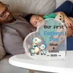 Personalised Cute Animal Heart Acrylic Plaque with Name and Year Home Decor First Father's Day Birthday Gift for Baby Daddy