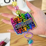 Personalized Crayon Ruler Coffee Name Bead Lanyard with Key Ring and Tassel School Supply Appreciation Gift for Teacher