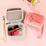 Personalisiertes Tragbares Geburtsblume PU-Leder Aufbewahrung Etui mit Namen und Schlaufe Reisezubehör Hochzeit Geburtstag Geschenk für Damen Mädchen