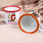 Personalised Cartoon Character 12 oz Colored Rim Enamel Mug with Name and Initial Birthday Back to School Travel Gift for Friend Family Kids