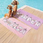 Personalisiertes Schnelltrocknendes Strandtuch mit Einhorn Regenbogen Schriftart Namen Sommerurlaub Essentials Geburtstagsgeschenk für Kinder