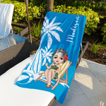 Serviette de Plage Personnalisée avec Motif Palmier Personnage de Dessin Animé et Nom Cadeau Estival pour Famille Amoureux de la Natation