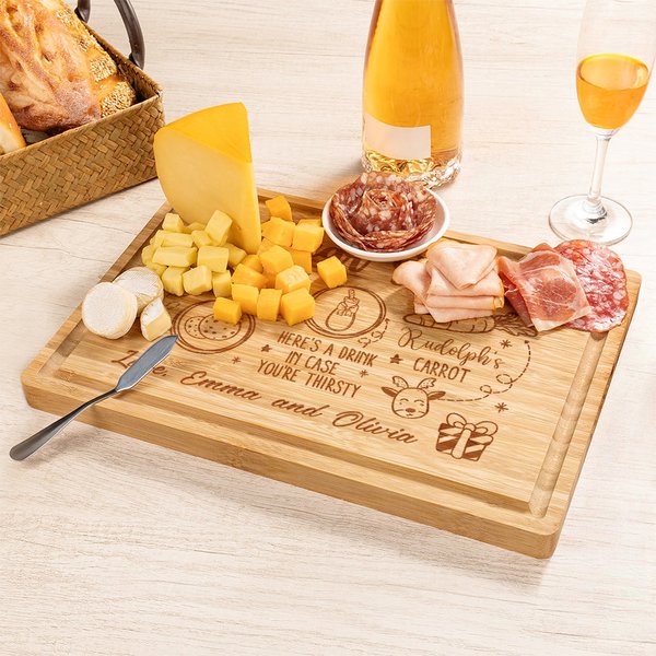 Personalized Milk Cookies for Santa FSC Bamboo Engraved Charcuterie Cutting Board with Juice Groove Christmas Housewarming Gift for Family Friend