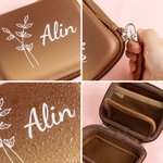 Personalisiertes Tragbares Geburtsblume PU-Leder Aufbewahrung Etui mit Namen und Schlaufe Reisezubehör Hochzeit Geburtstag Geschenk für Damen Mädchen